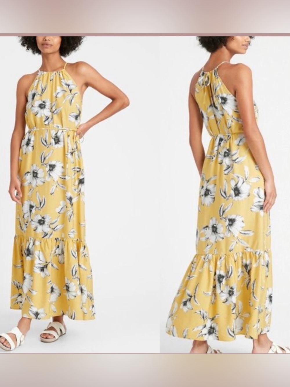 Banana Republic Halter Maxi Dress in Tropical Floral. No belt no pockets (mix36)